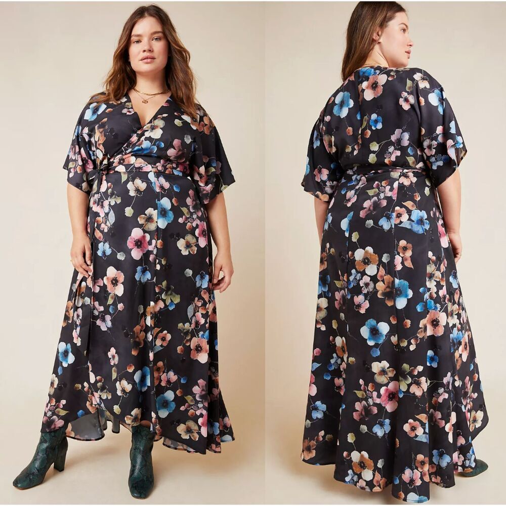 Hutch‎ Anthropologie Womens Monaco Wrapped Floral Maxi Dress Plus Size 1X